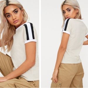 Nude triple stripe shoulder t-shirt
